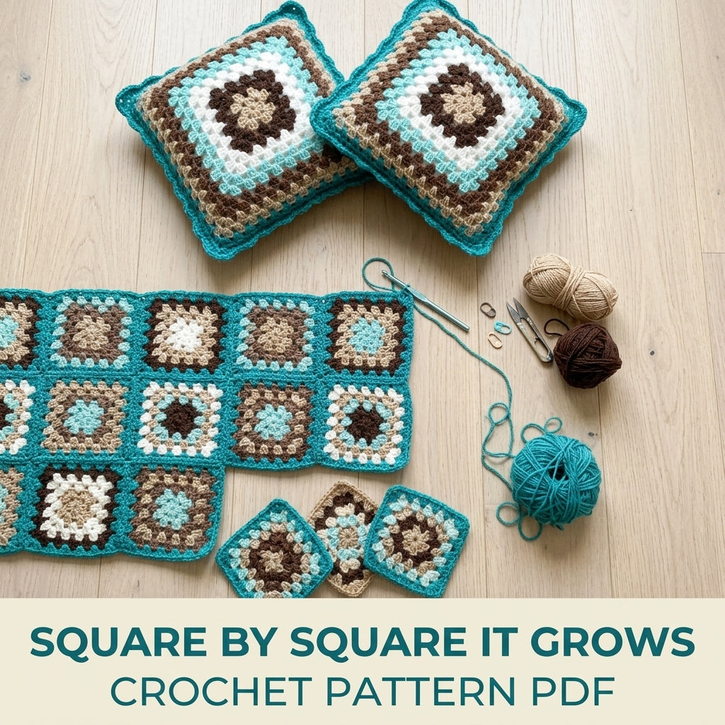 Teal Granny Bed Runner Set Crochet Pattern PDF – Bed Runner and Two Cushions