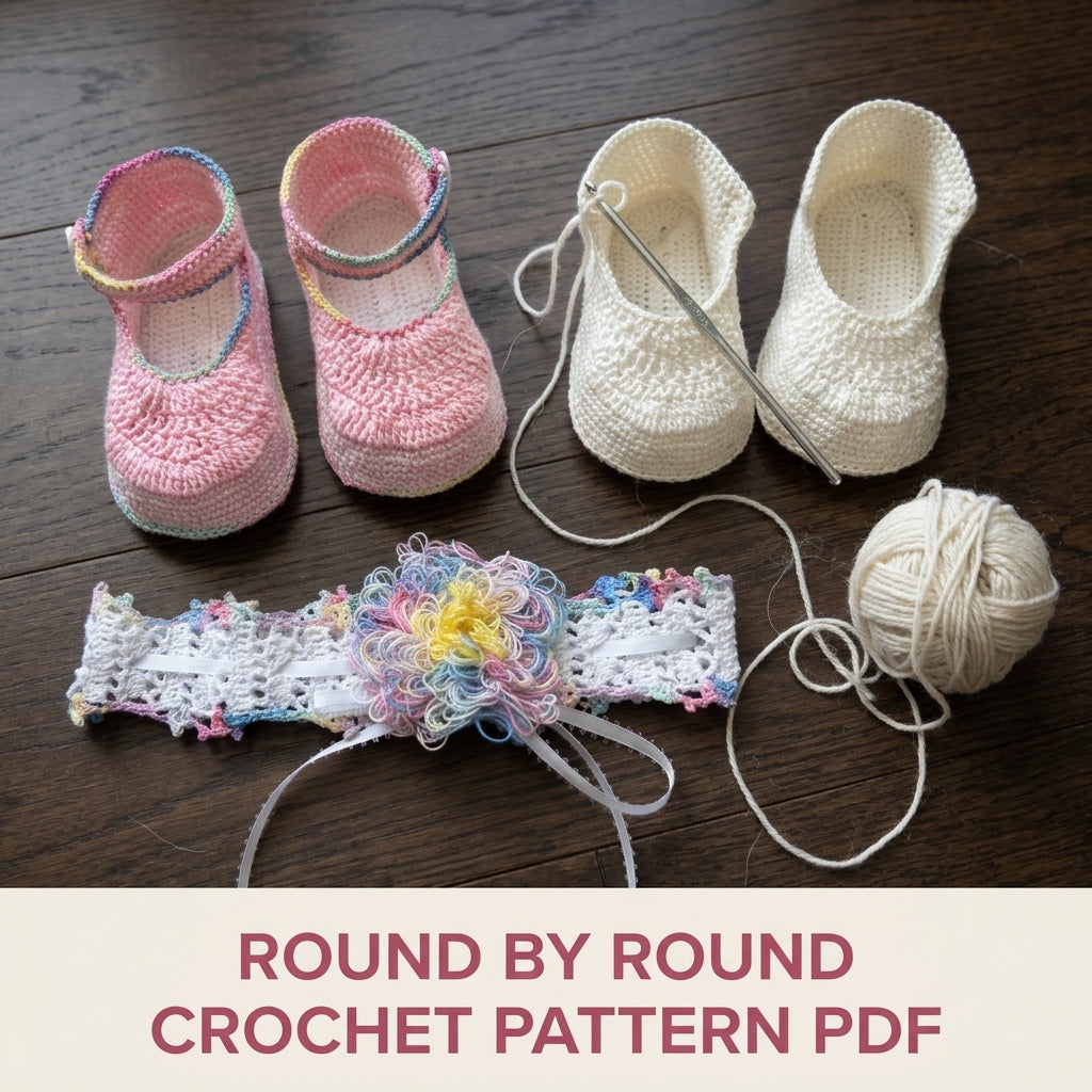 Mary Jane Booties and Headband Set Crochet Pattern PDF – Baby Christening Set