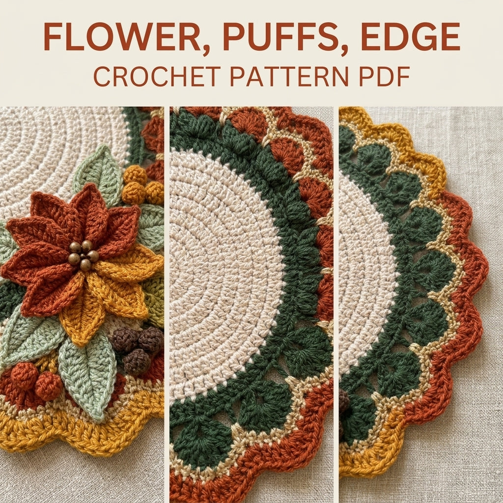 Autumn Poinsettia Placemat Set Crochet Pattern PDF – Round Table Mats