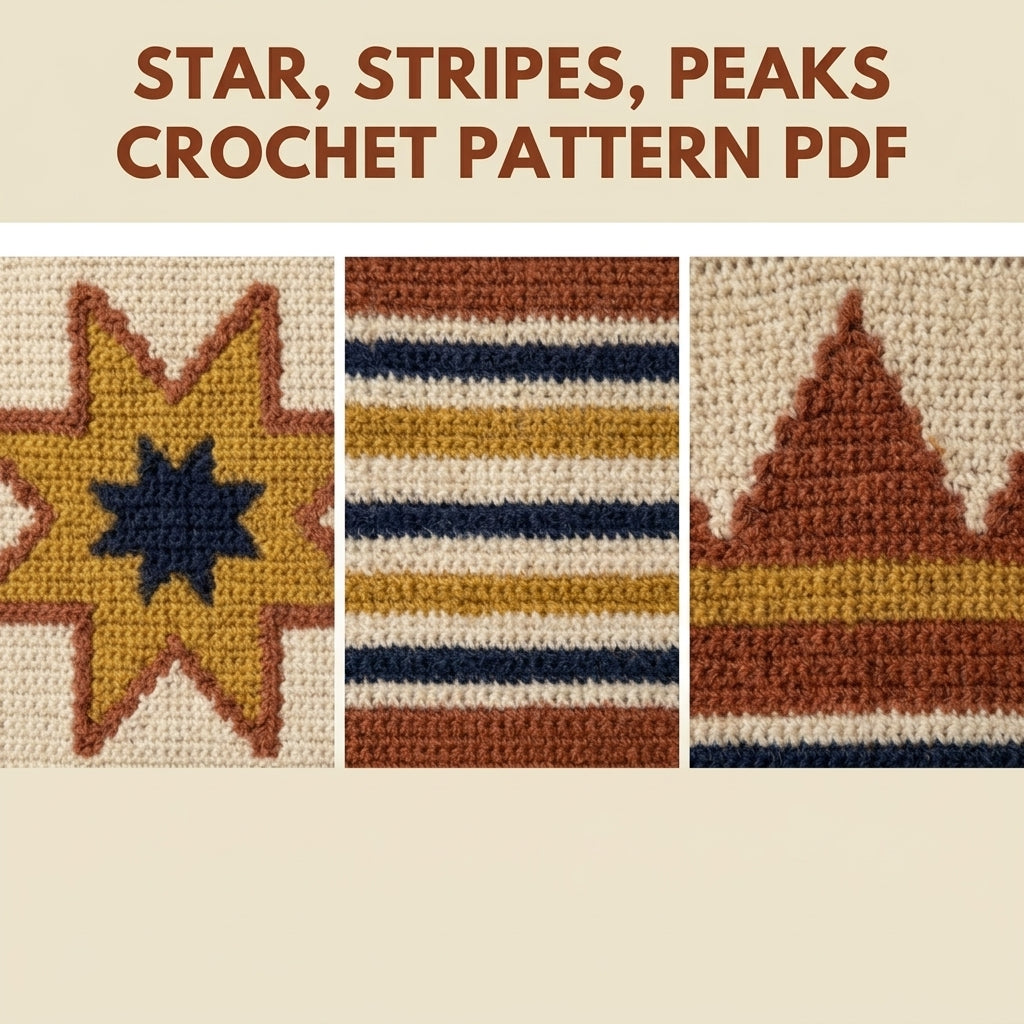 Star Tapestry Crochet Wall Hanging Pattern PDF – Eight-Point Stars in Mustard, Rust and Navy
