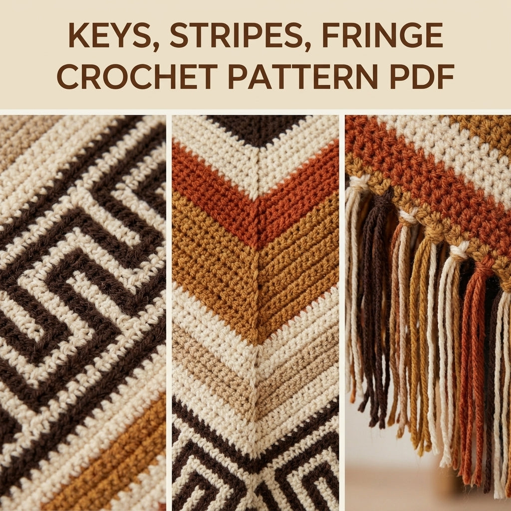 Greek Key Poncho Crochet Pattern PDF – Boho Fringe Poncho with Colourwork Band