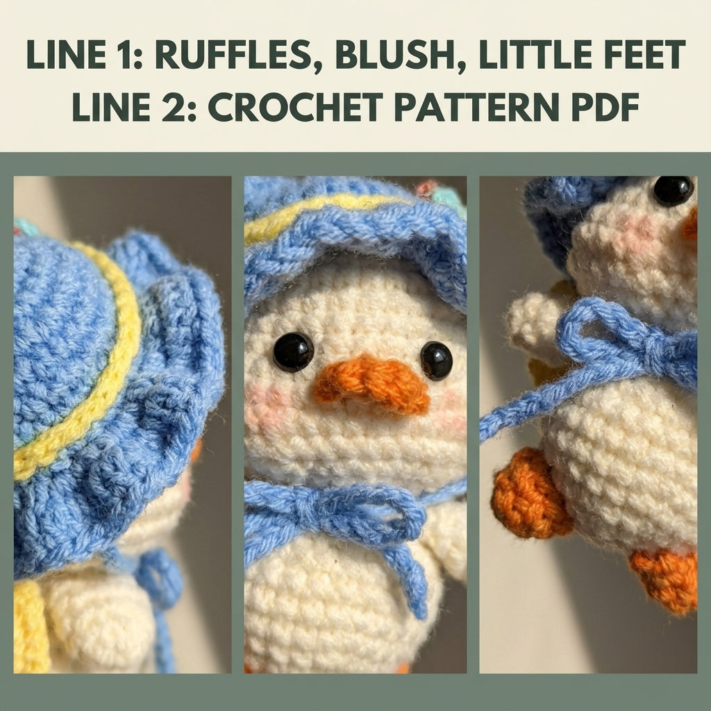 Duck Keychain Crochet Pattern PDF – Amigurumi Duckling in Ruffled Bucket Hat, Cute Bag Charm Pattern