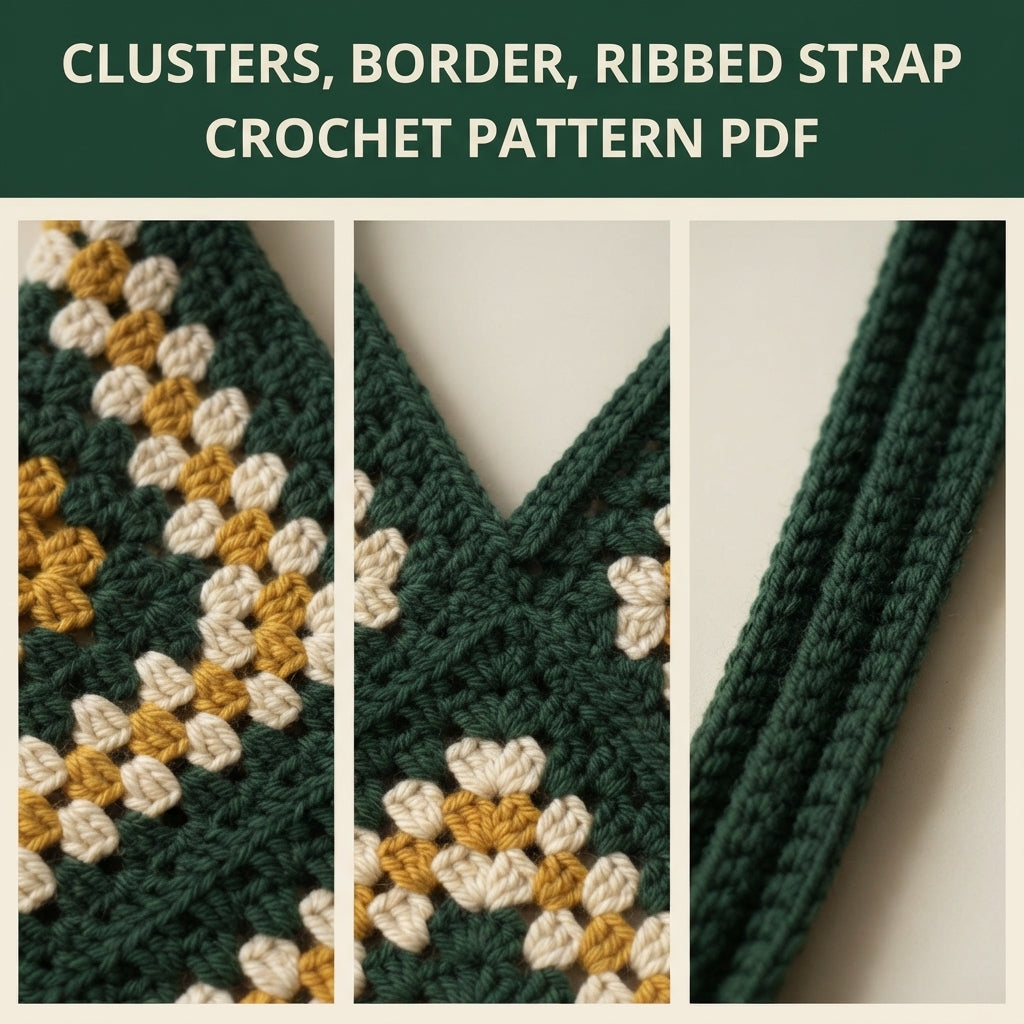 Granny Stitch Shoulder Bag Crochet Pattern PDF – Slouchy V-Top Bag with Ribbed Strap