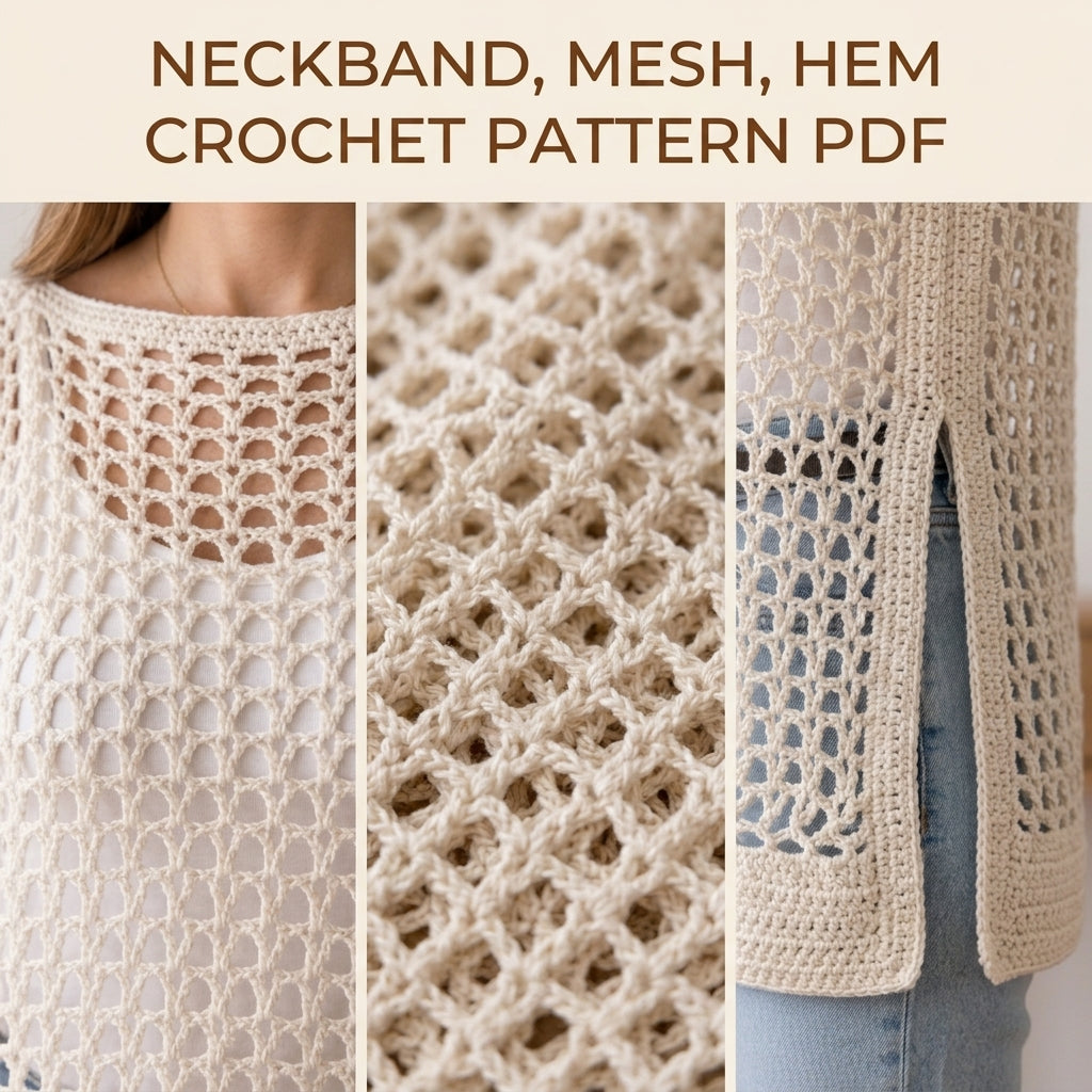 Lace Beach Cover-Up Crochet Pattern PDF – Boxy Mesh Tunic with Side Slits