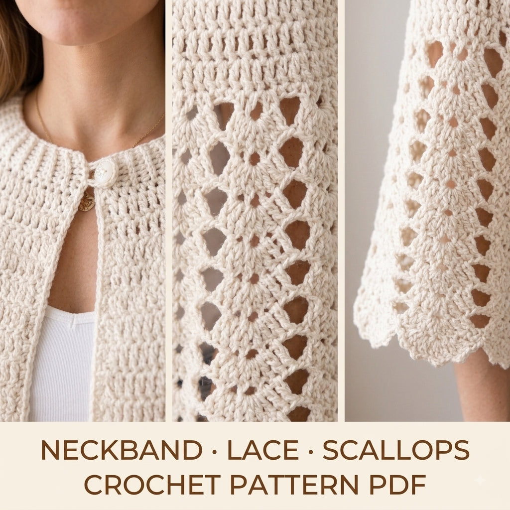 Lace Capelet Crochet Pattern PDF – Women's Shell Lace Cape with Scalloped Hem