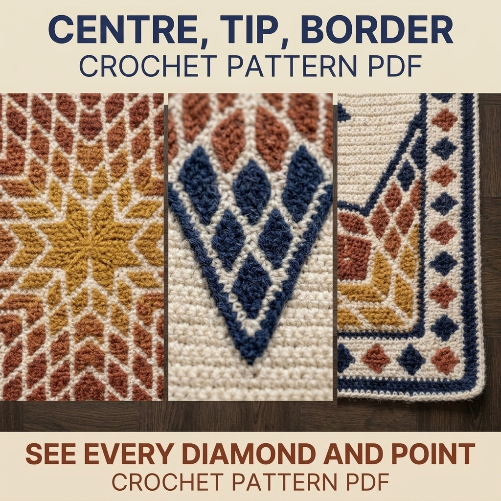 Lone Star Tapestry Crochet Blanket Pattern PDF – Quilt-Inspired Star Throw in Mustard, Rust and Navy