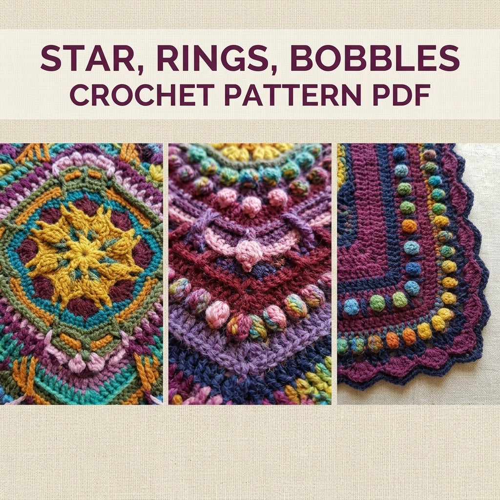 Jewel Mandala Crochet Blanket Pattern PDF – Textured Overlay Square Throw in Rounds