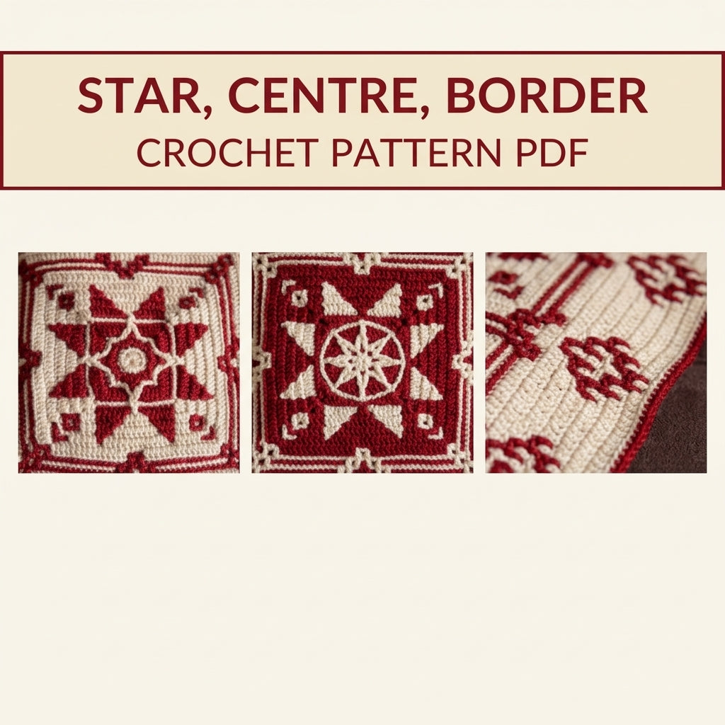 Red Star Mosaic Square Blanket Crochet Pattern PDF – Two-Colour Star Throw