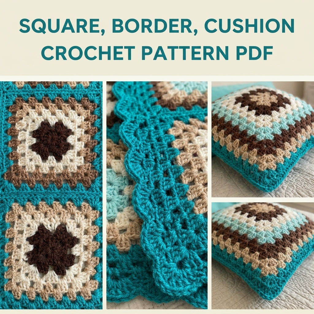 Teal Granny Bed Runner Set Crochet Pattern PDF – Bed Runner and Two Cushions