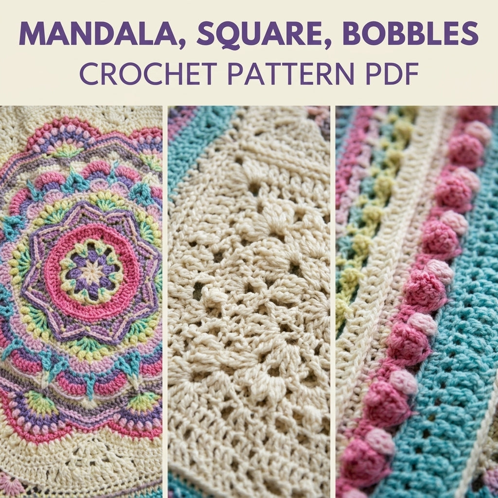 Pastel Rainbow Mandala Blanket Crochet Pattern PDF – Textured Mandala Square Throw
