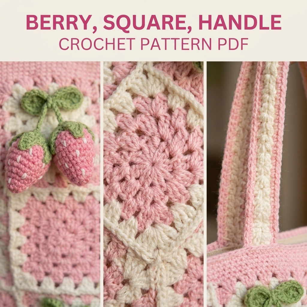 Strawberry Granny Square Tote Crochet Pattern PDF – 3D Strawberry Bag