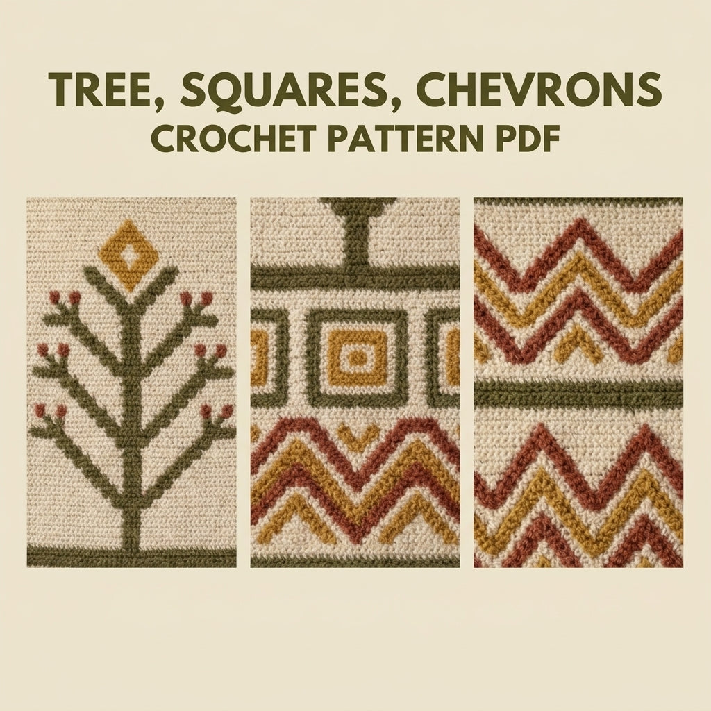 Tree of Life Tapestry Crochet Wall Hanging Pattern PDF – Trees and Chevrons in Olive, Rust and Mustard