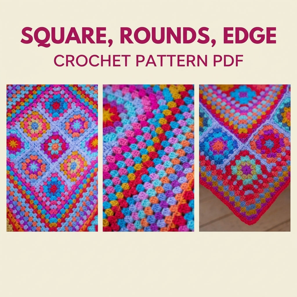 Sunset Granny Medallion Blanket Crochet Pattern PDF – Bright Pink and Orange Granny Throw
