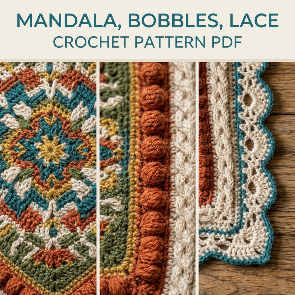 Folk Mandala Square Table Mat Crochet Pattern PDF – Textured Centrepiece