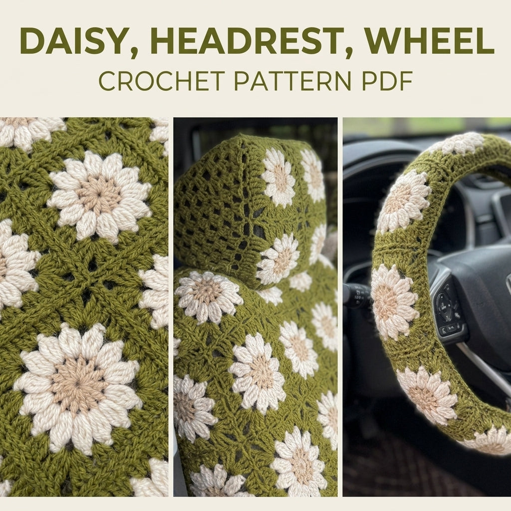 Daisy Car Seat Cover Set Crochet Pattern PDF – Granny Square Car Seat