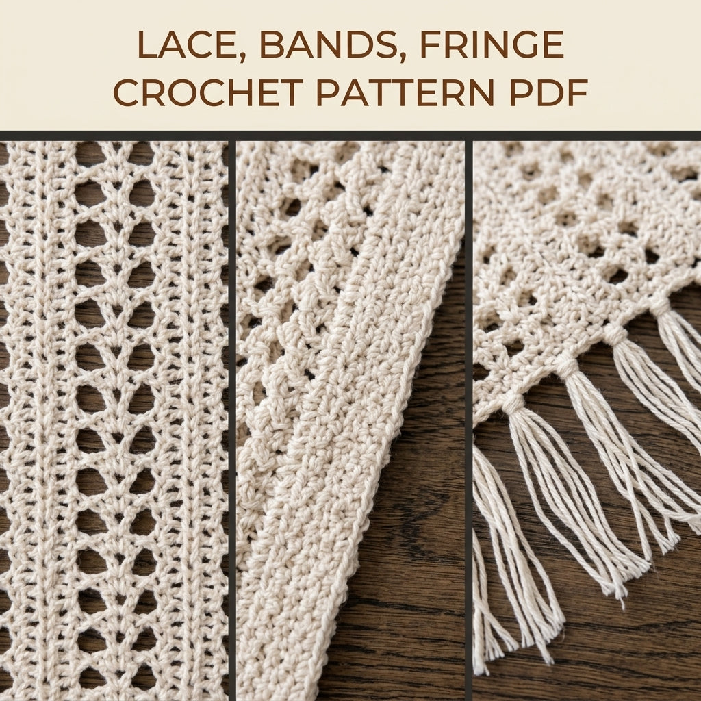 Lace Ruana Wrap Crochet Pattern PDF – Open Front Lace Wrap with Fringe