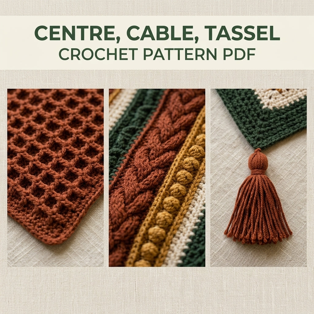Harvest Texture Diamond Blanket Crochet Pattern PDF – Waffle, Cable and Bobble Throw with Tassels
