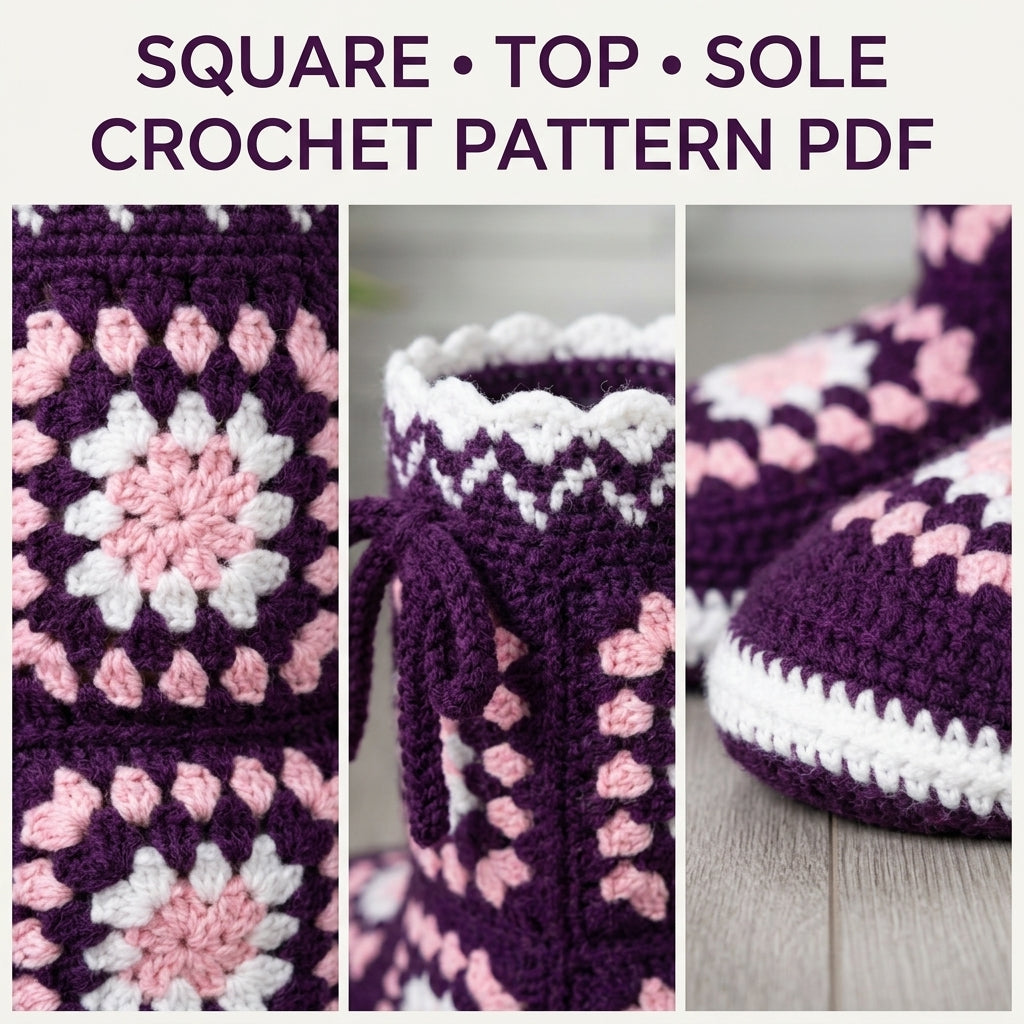 Granny Square Slipper Boots Crochet Pattern PDF – Cosy House Boots