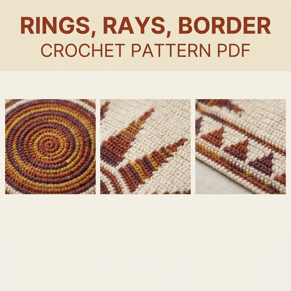 Sunburst Mosaic Crochet Blanket Pattern PDF – Sun Throw in Rust, Mustard and Plum with Triangle Border