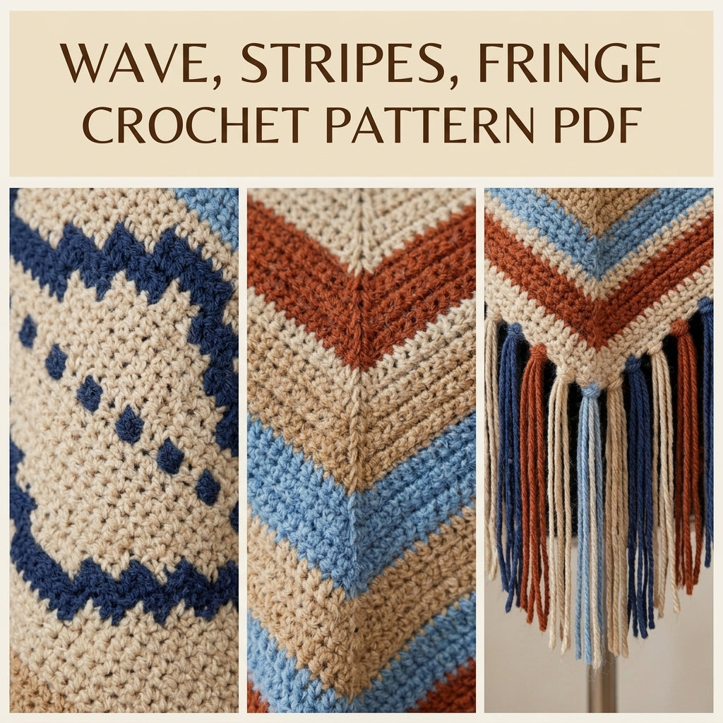 Desert Wave Poncho Crochet Pattern PDF – Boho Fringe Poncho with Mosaic Colourwork Band