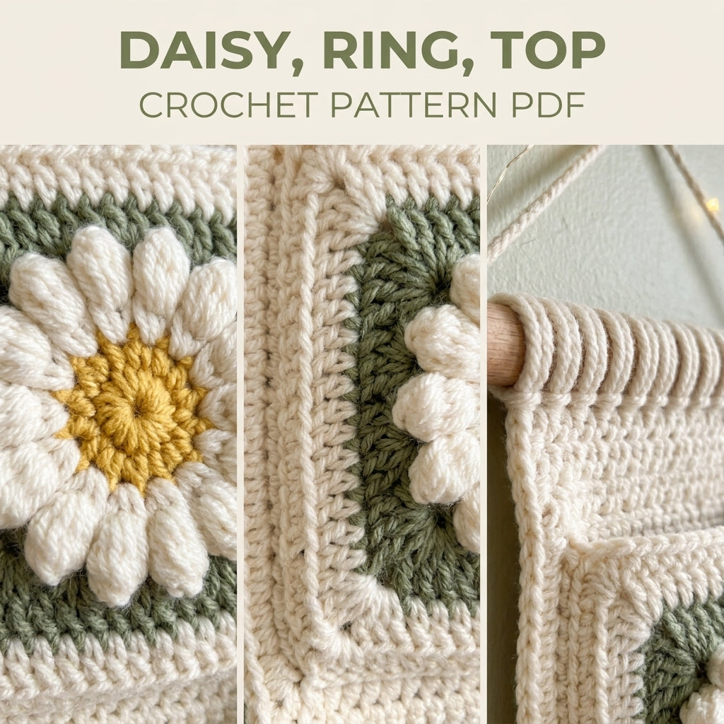 Daisy Granny Pocket Wall Hanging Crochet Pattern PDF – Entryway Organizer