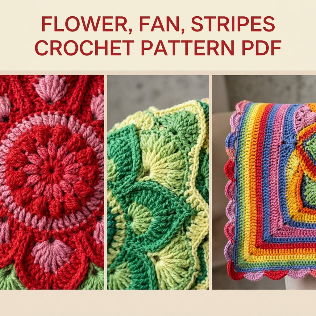 Rainbow Bloom Crochet Blanket Pattern PDF – Textured Overlay Mandala Throw with Stripes