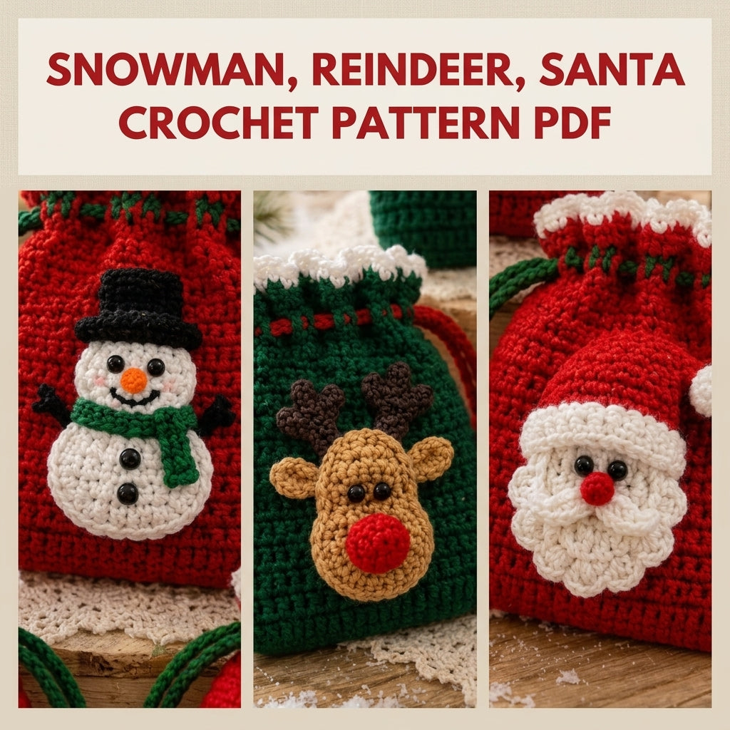 Christmas Drawstring Pouch Set Crochet Pattern PDF – Five Gift Bags