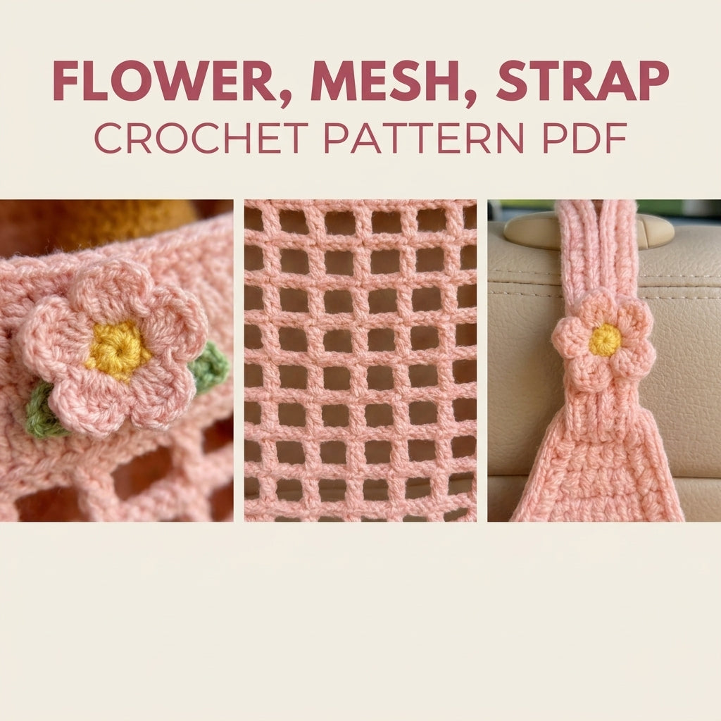 Flower Mesh Car Seat Organizer Crochet Pattern PDF – Back Seat Toy Holder