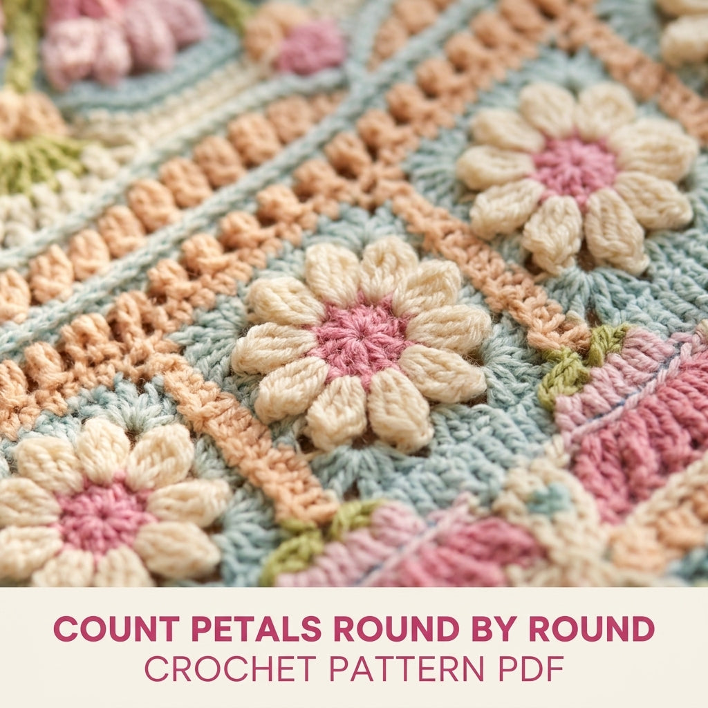 Aqua Peach Daisy Mandala Blanket Crochet Pattern PDF – Textured Daisy Square Throw