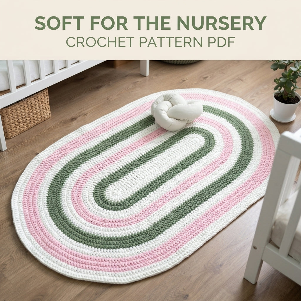 Oval Stripe Rug Crochet Pattern PDF – Easy T-Shirt Yarn Rug
