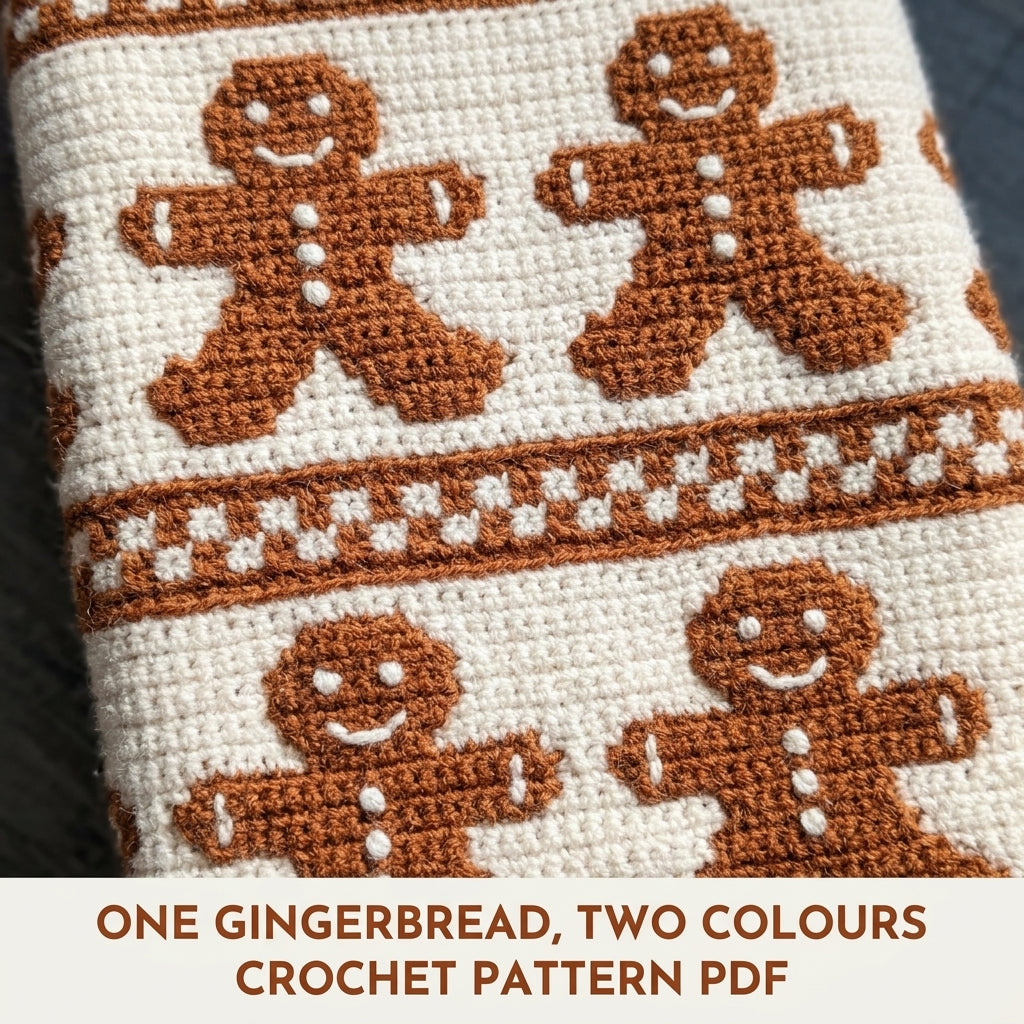 Gingerbread Crochet Blanket Pattern PDF – Christmas Tapestry Crochet Throw in Ginger and White