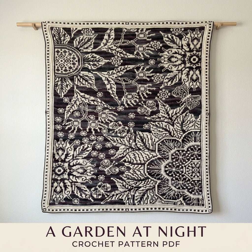 Garden Night Mosaic Crochet Blanket Pattern PDF – Dark Floral Two-Colour Throw