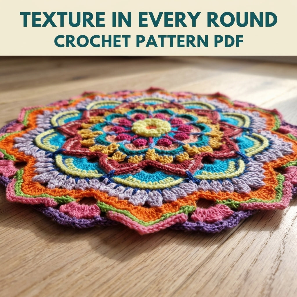 Rainbow Mandala Crochet Pattern PDF – Colourful Round Doily for Yarn Scraps