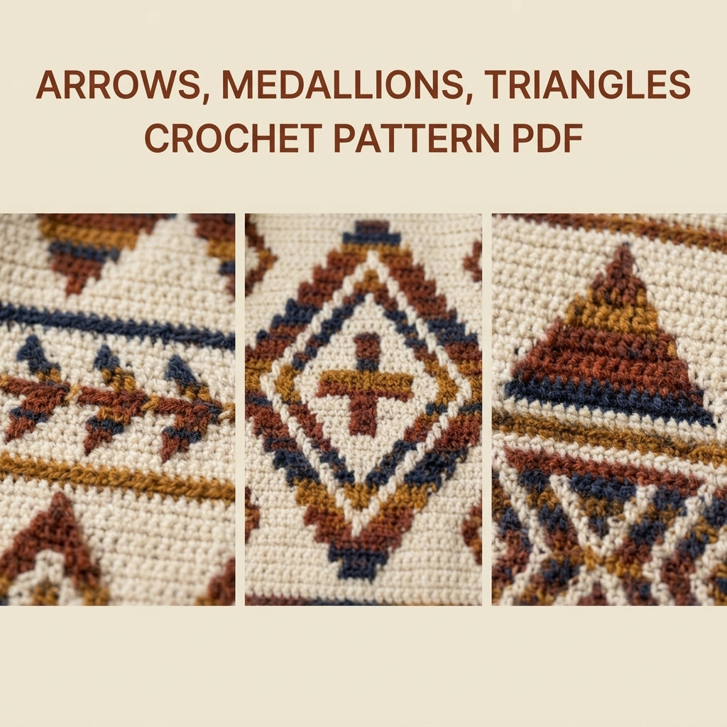 Southwest Arrow Mosaic Crochet Blanket Pattern PDF – Geometric Throw in Rust, Mustard and Navy