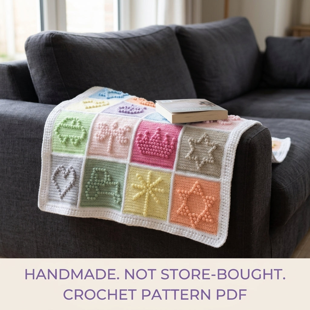 Bobble Shapes Baby Blanket Crochet Pattern PDF – Textured Pastel Squares