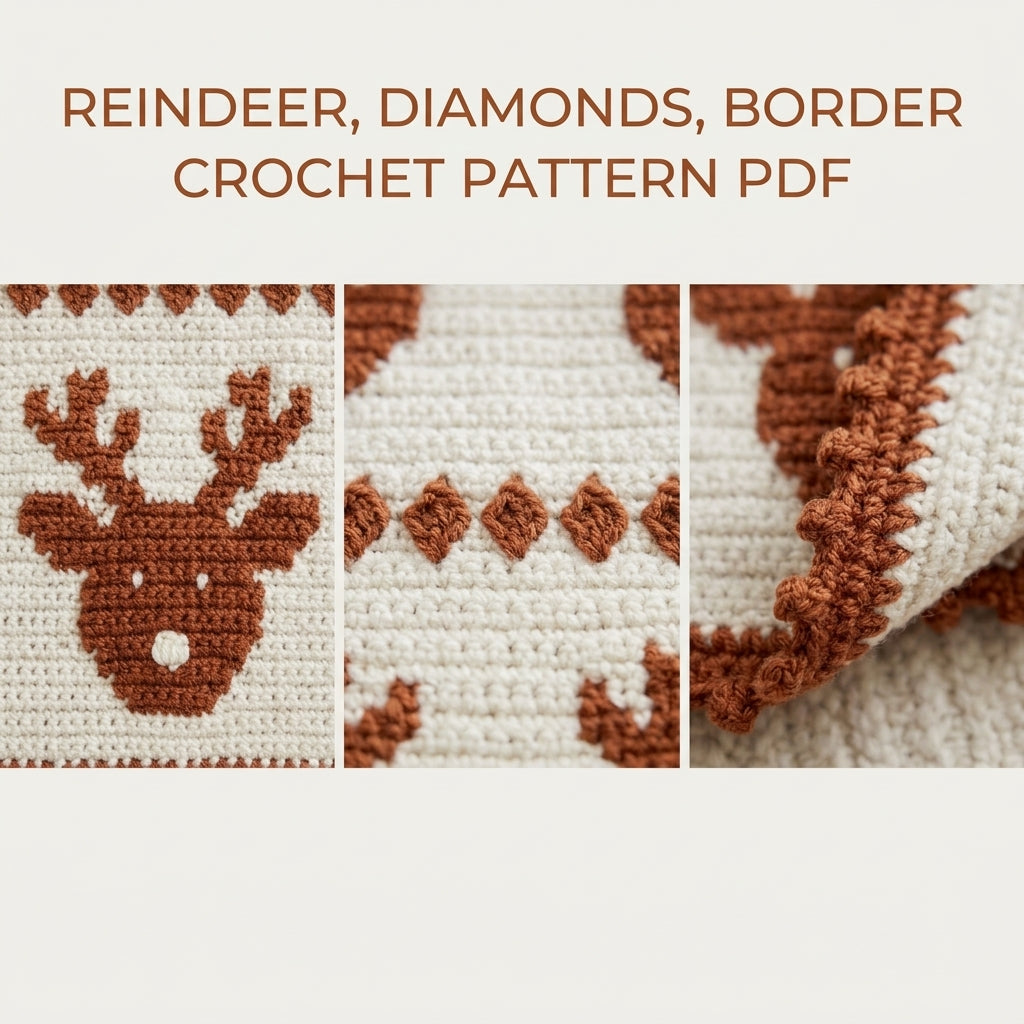 Reindeer Crochet Blanket Pattern PDF – Christmas Tapestry Crochet Throw in Copper and White