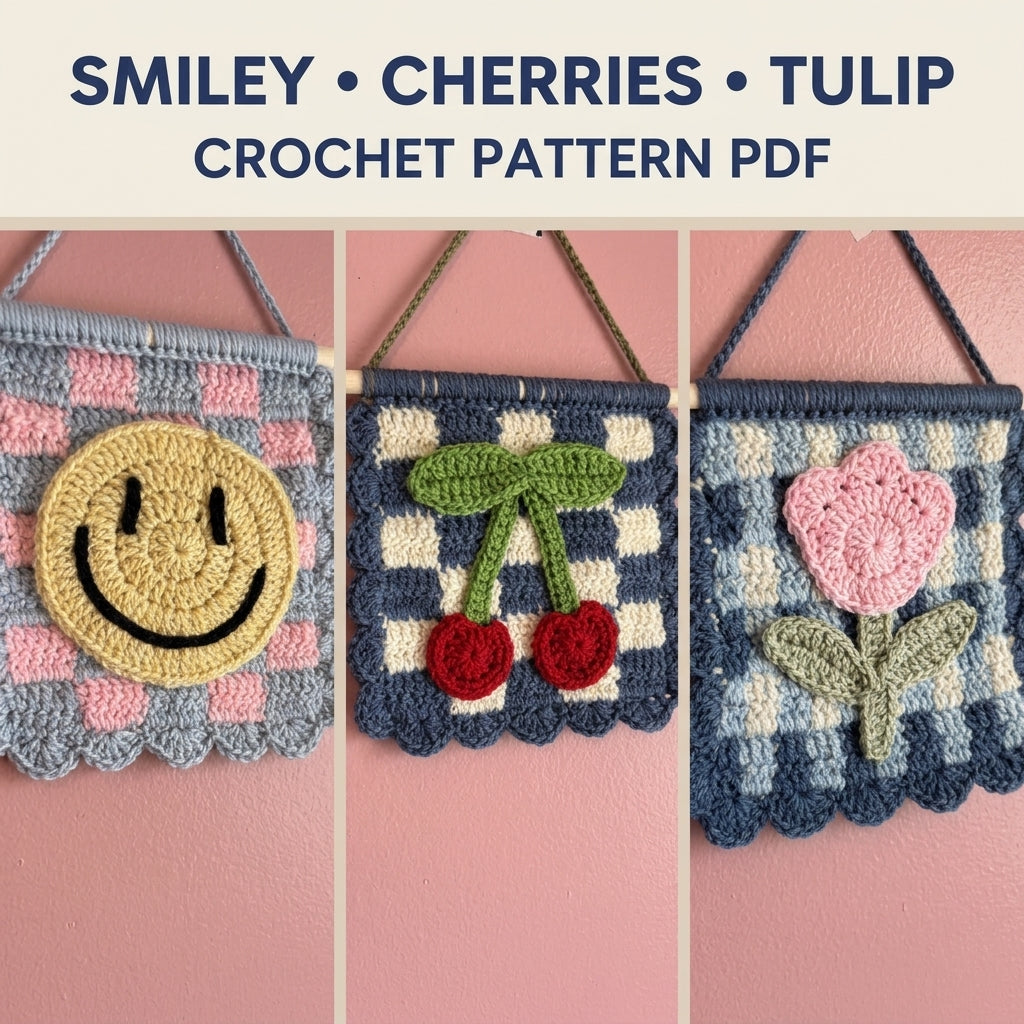 Gingham Mini Wall Banner Set Crochet Pattern PDF – Cute Wall Decor