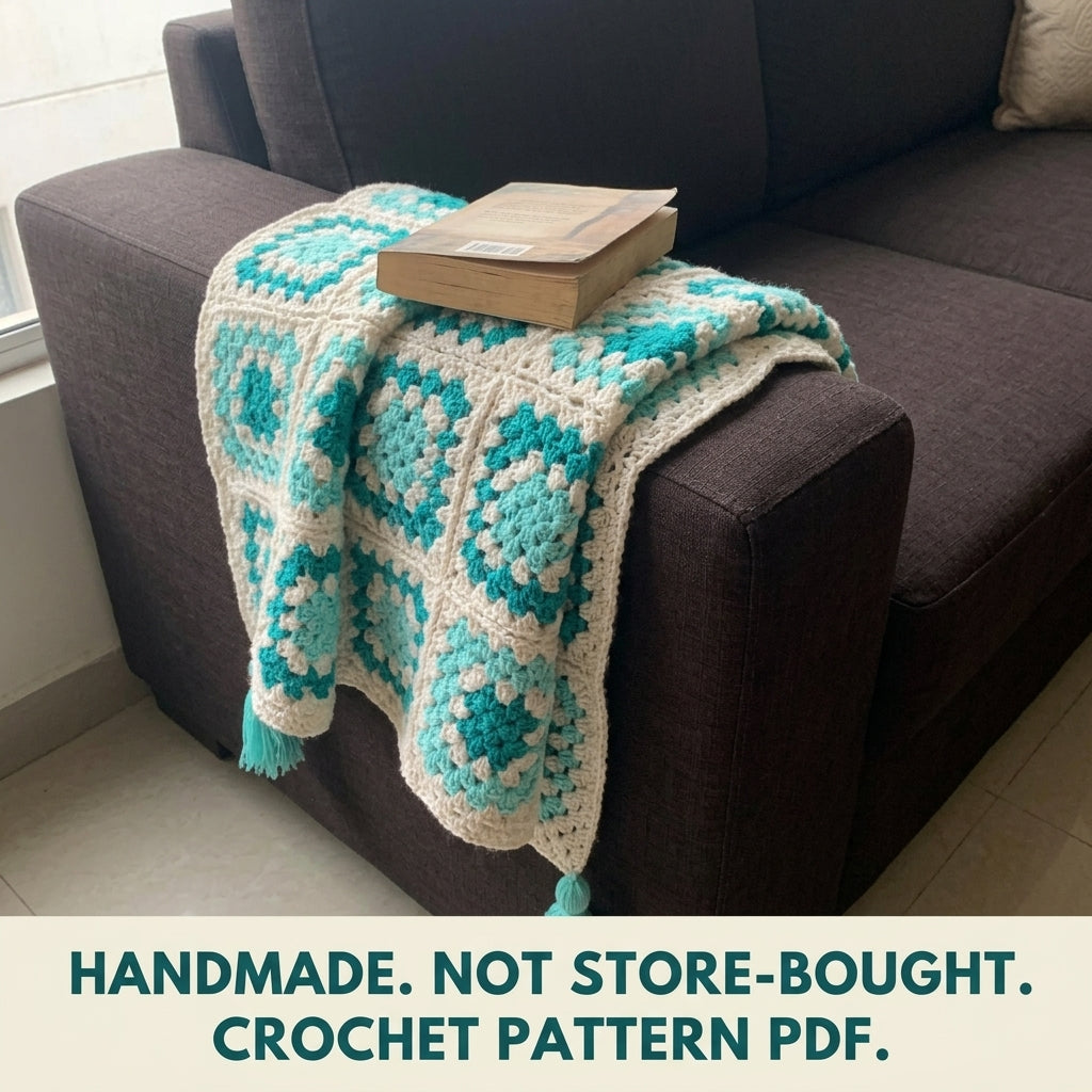 Aqua Granny Throw and Cushion Set Crochet Pattern PDF – Matching Blanket and Pillows