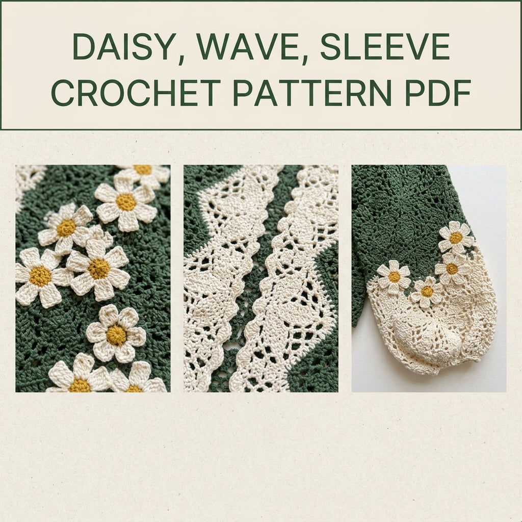 Daisy Cardigan Crochet Pattern PDF – Green and Cream Lace Cardigan