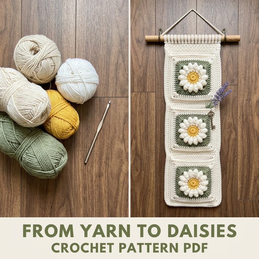 Daisy Granny Pocket Wall Hanging Crochet Pattern PDF – Entryway Organizer