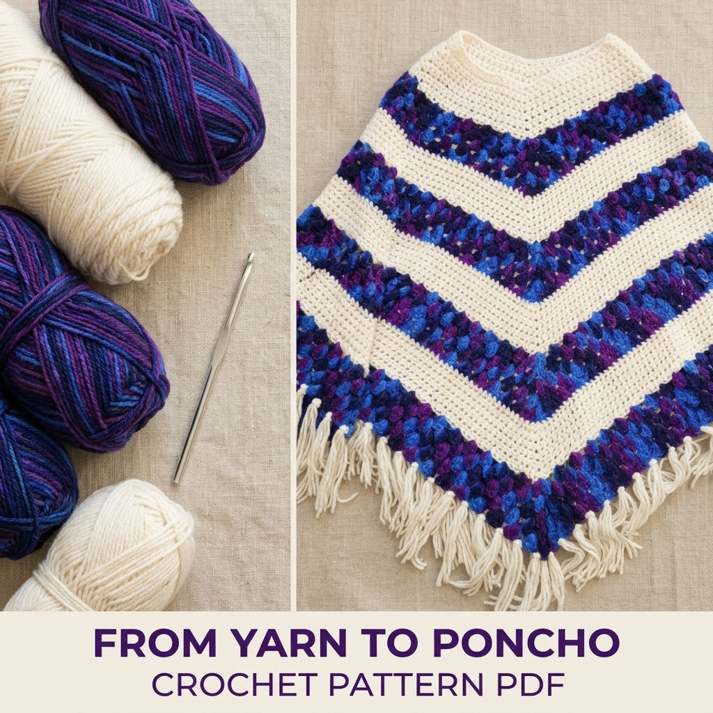 Purple Chevron Poncho Crochet Pattern PDF – Purple and Cream Fringe Poncho