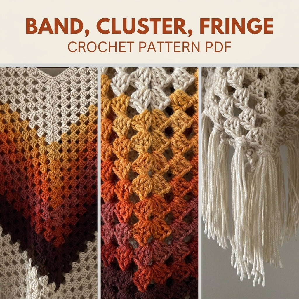 Autumn Ombré Granny Stitch Poncho Crochet Pattern PDF – Autumn Ombré Poncho with Fringe