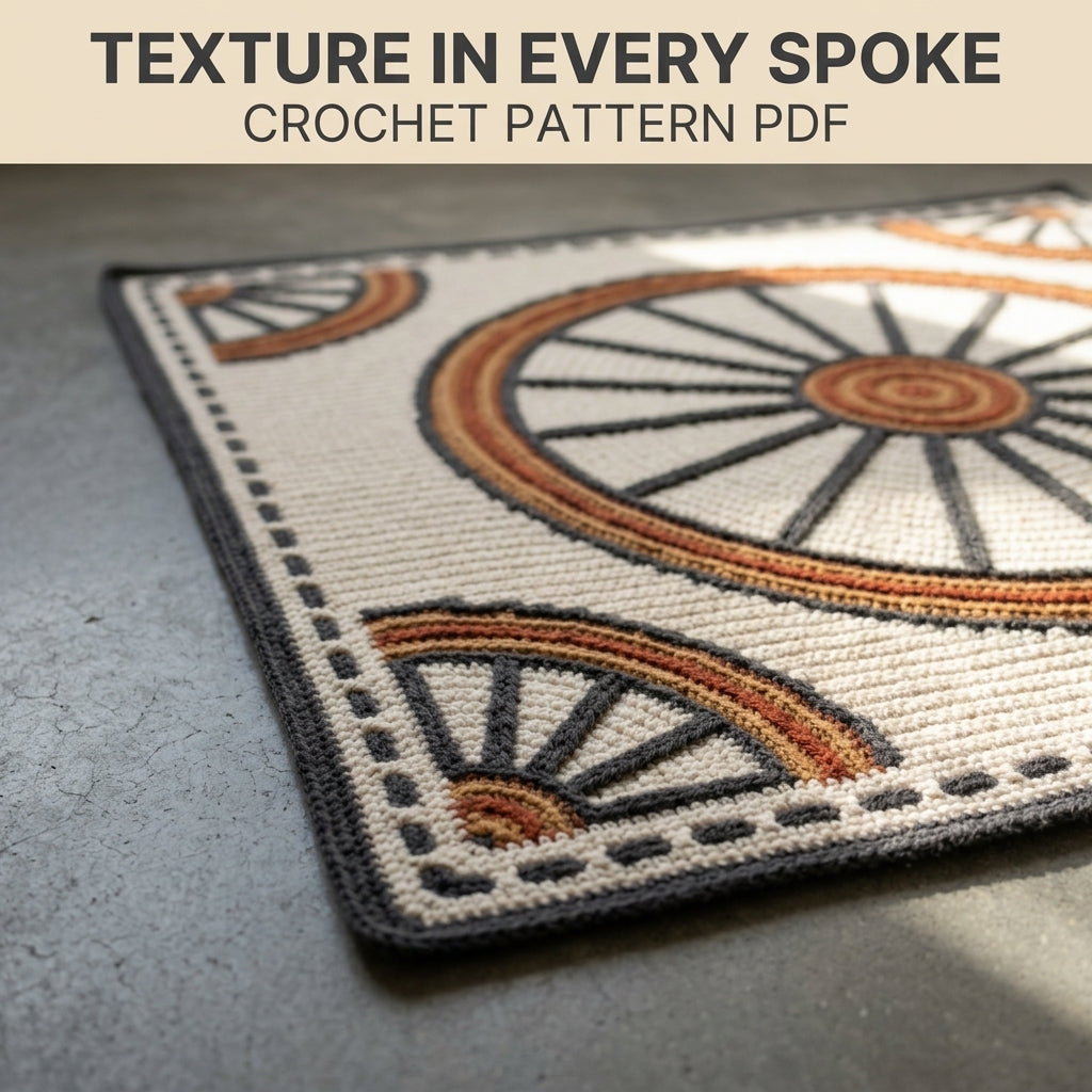 Wagon Wheel Tapestry Crochet Blanket Pattern PDF – Rustic Throw in Charcoal, Rust and Mustard