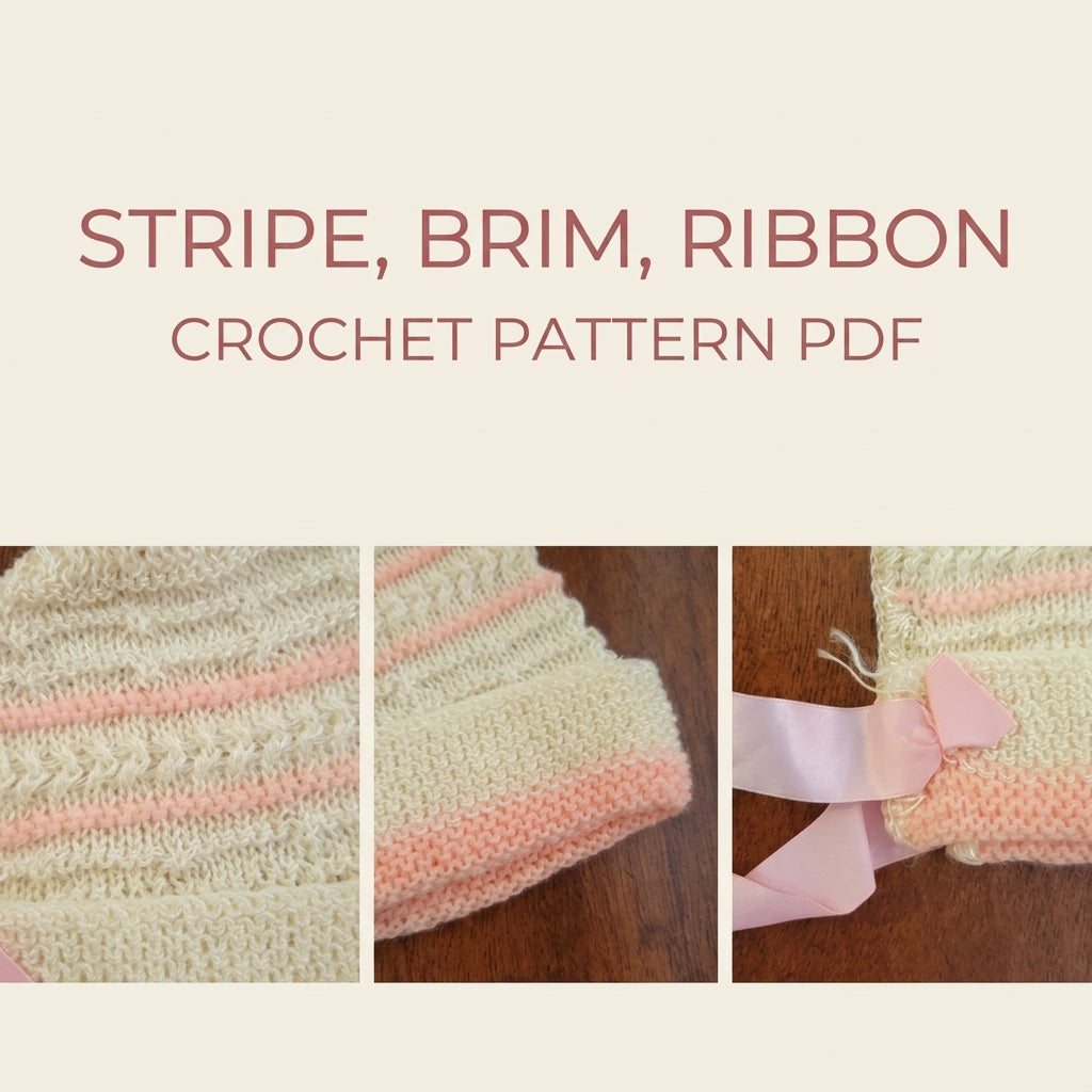 Vintage Striped Baby Bonnet Crochet Pattern PDF – Newborn Hat with Ribbon