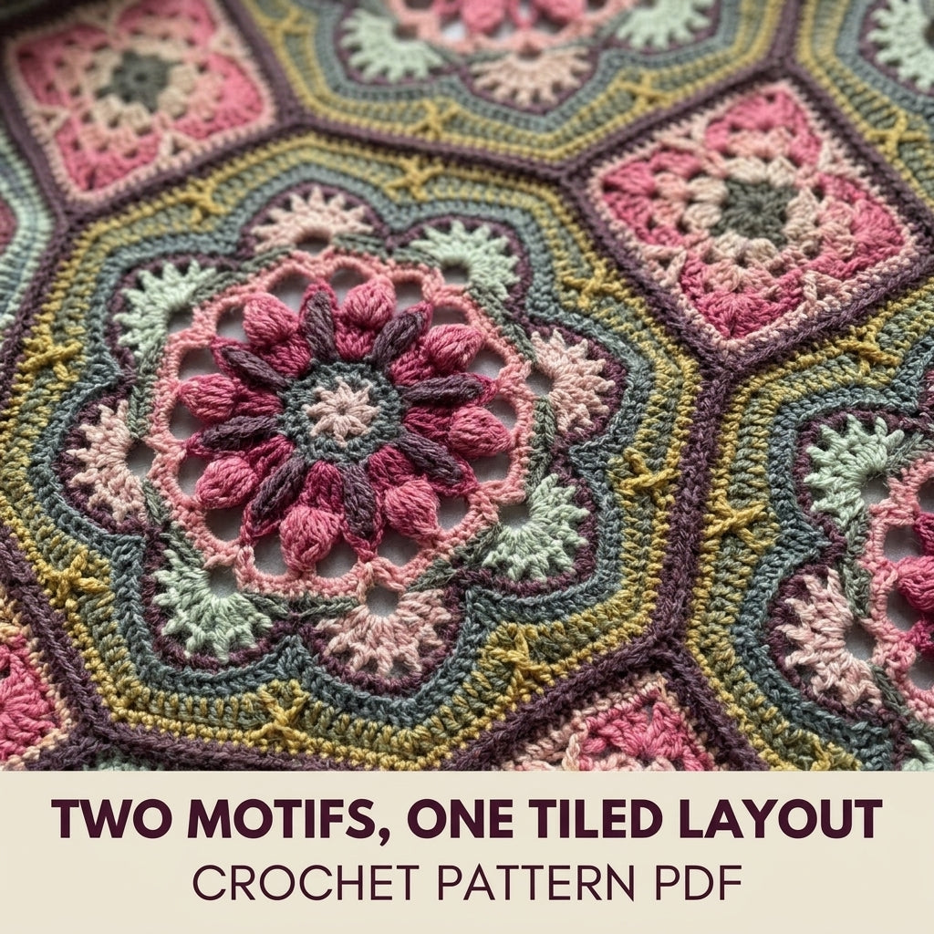 Tiled Flower Medallion Crochet Blanket Pattern PDF – Octagon Motif Throw in Vintage Pinks