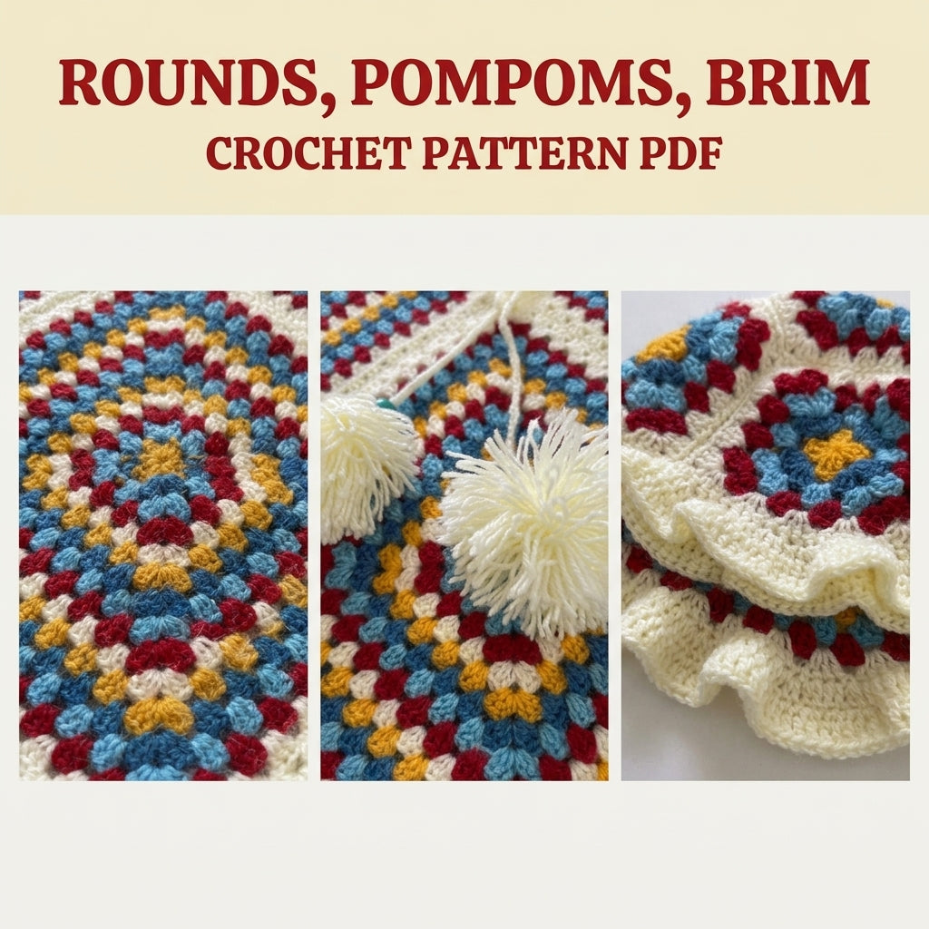 Granny Poncho and Hat Set Crochet Pattern PDF – Kids Retro Poncho with Fringe