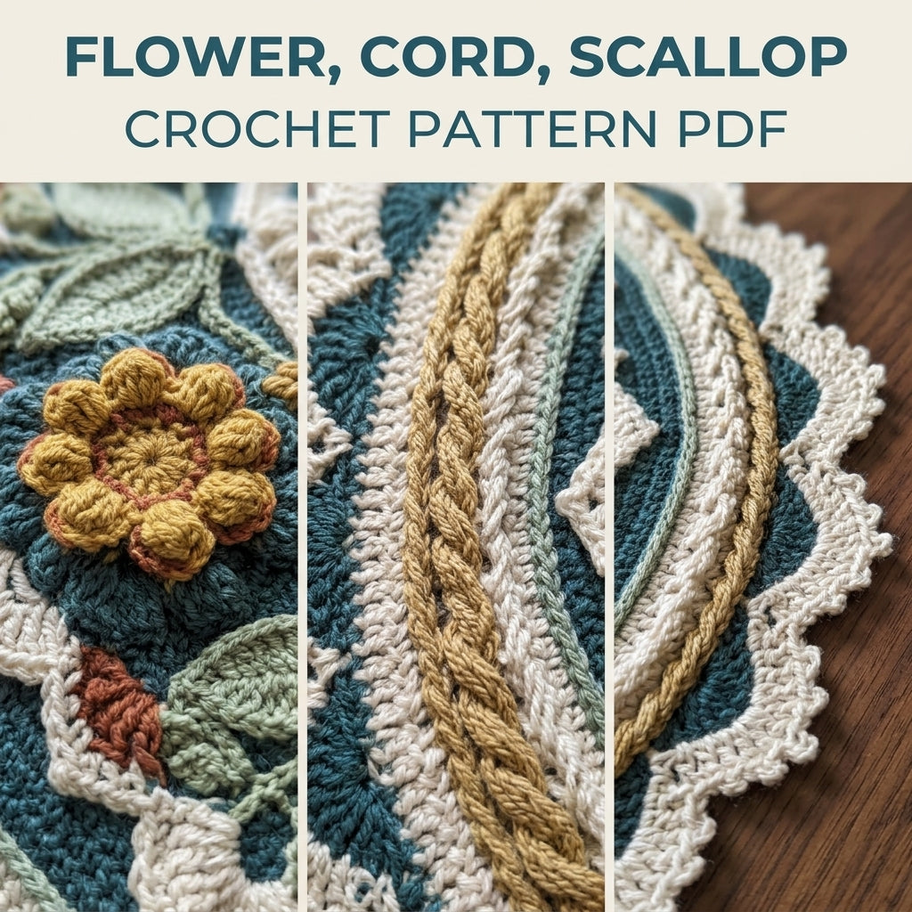 Teal Flower Mandala Table Topper Crochet Pattern PDF – Round Tablecloth