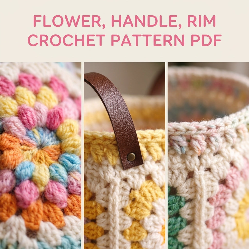 Granny Square Plant Basket Crochet Pattern PDF – Pot Cover with Handles