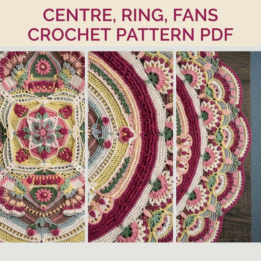 Rose Garden Round Blanket Pattern PDF – Rose Garden Mandala with Scalloped Fan Border