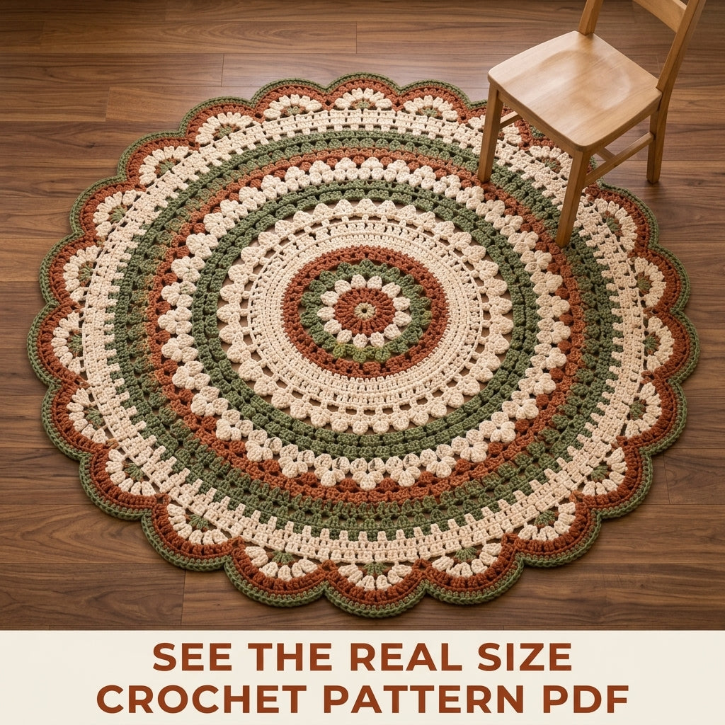 Terracotta Sage Mandala Rug Crochet Pattern PDF – Boho Round Rug